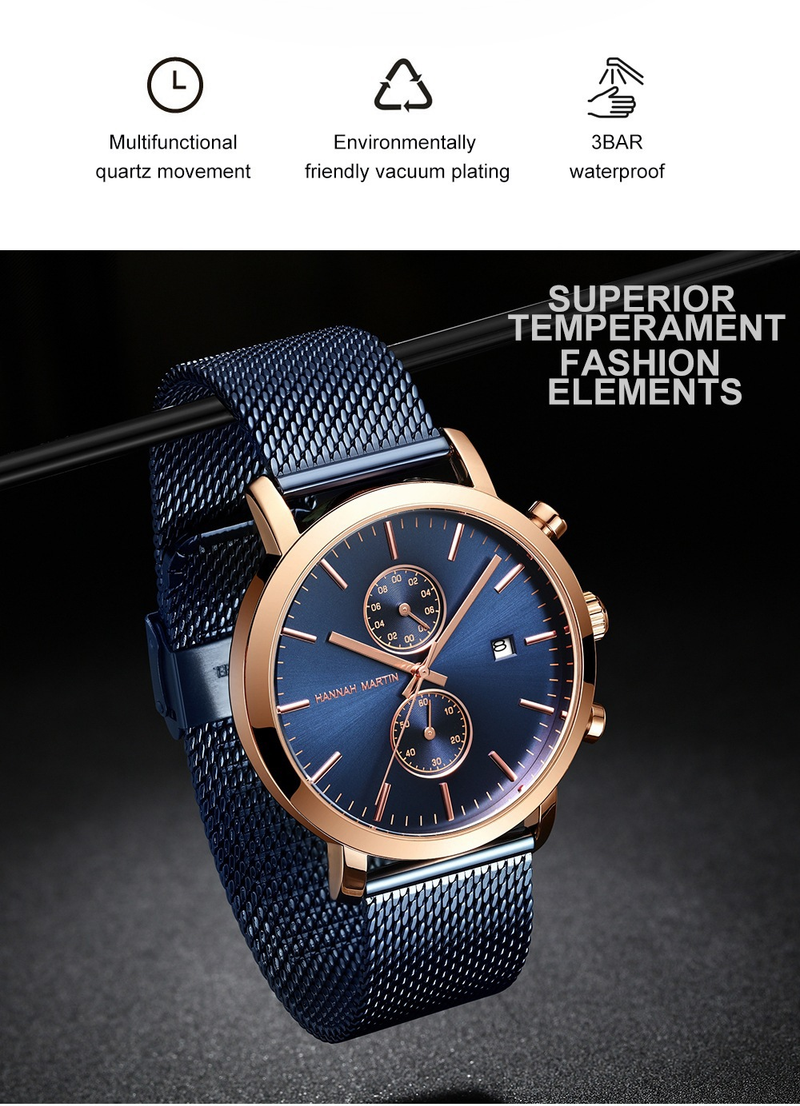 Men's Stainless Steel Waterproof Quartz Watch With Date Function, 44.5mm Round Dial, Mineral Glass, Casual & Business Style_voghion.com