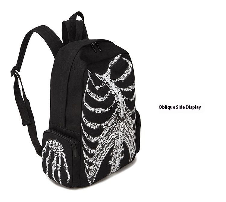 New Canvas Bag Halloween Funny Skull Backpack Hooded Personalized Printed Backpack_voghion.com