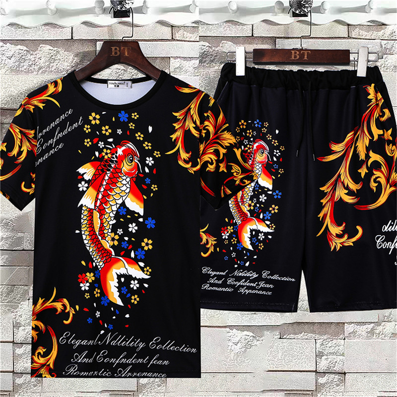 Koreanische Version des trendigen Internet-Promi-Kurzarm-T-Shirts für Sommer und Freizeit für ein hübsches Sportset für Herren_voghion.com