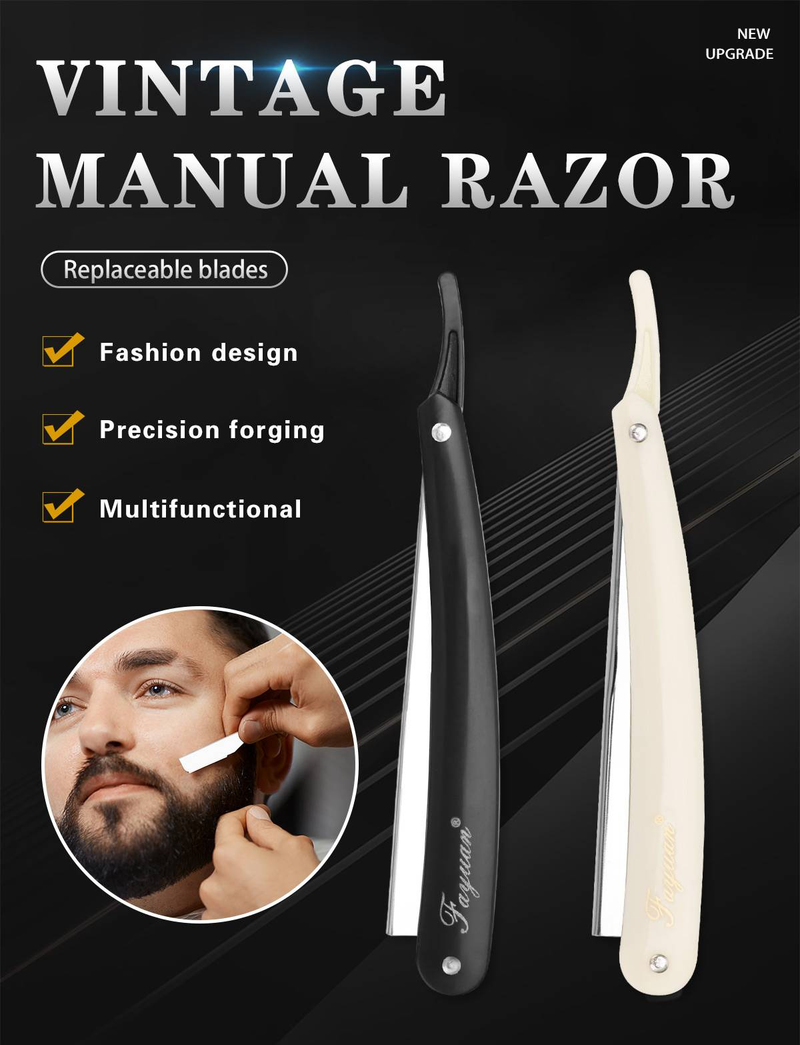 Rasoir manuel professionnel à bord droit, rasoir de barbier tranchant en acier inoxydable, coupe-barbe pliable avec lame_voghion.com