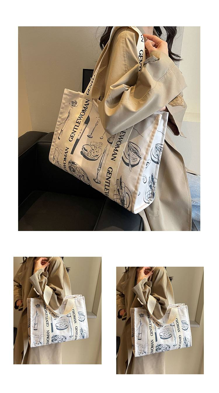 Bolso de lona a la moda para mujer, bolso grande de hombro con borla y letras, material vaquero, bolso de compras de gran capacidad para mujer_voghion.com