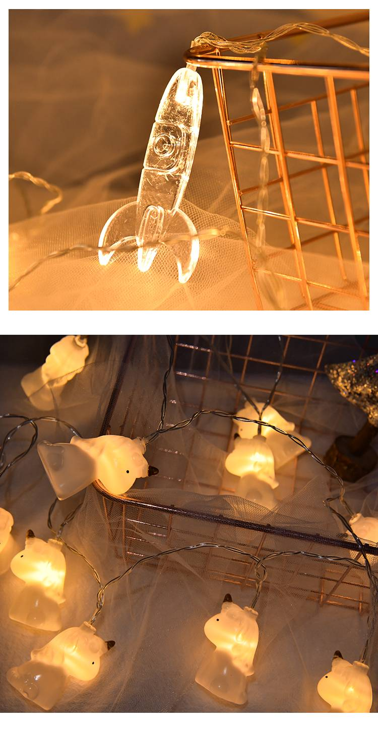 Luci a LED a forma di razzo e astronauta per cameretta, tenda e camera da letto - a batteria/USB, bianco caldo e multicolore, 1,5-10 m_voghion.com