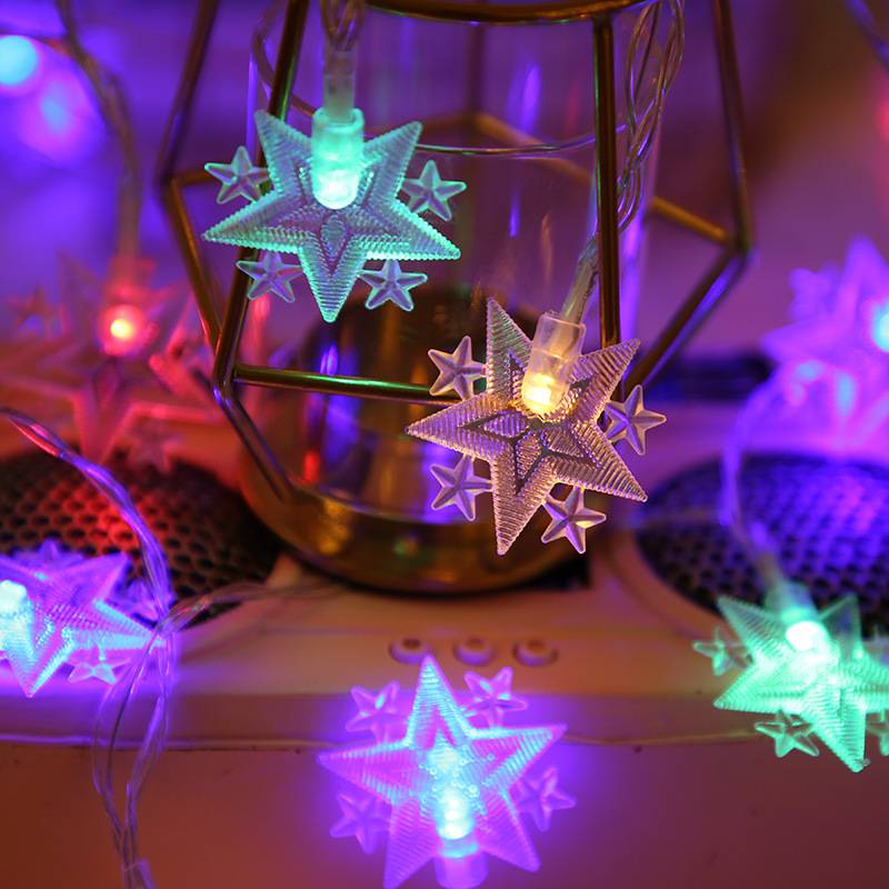 Cordão de Luzes LED em Forma de Estrela – Luzes Decorativas de 5 Pontas (3-10 m, 20 LEDs, Mudança de Cor, Fio de Cobre com Revestimento em PVC IP43, Interruptor de Alavanca)_voghion.com