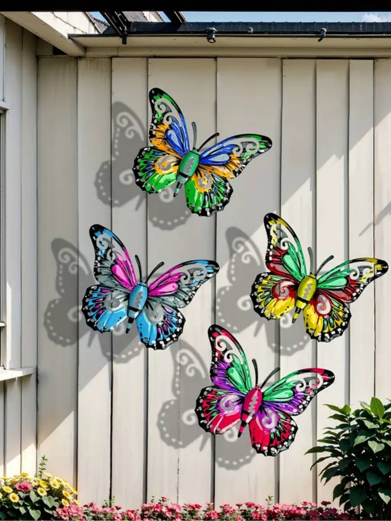 Decorazione da parete a forma di farfalla in metallo, 4 pezzi, farfalle in metallo da appendere per giardini, terrazze e balconi: il regalo perfetto per familiari e amici._voghion.com