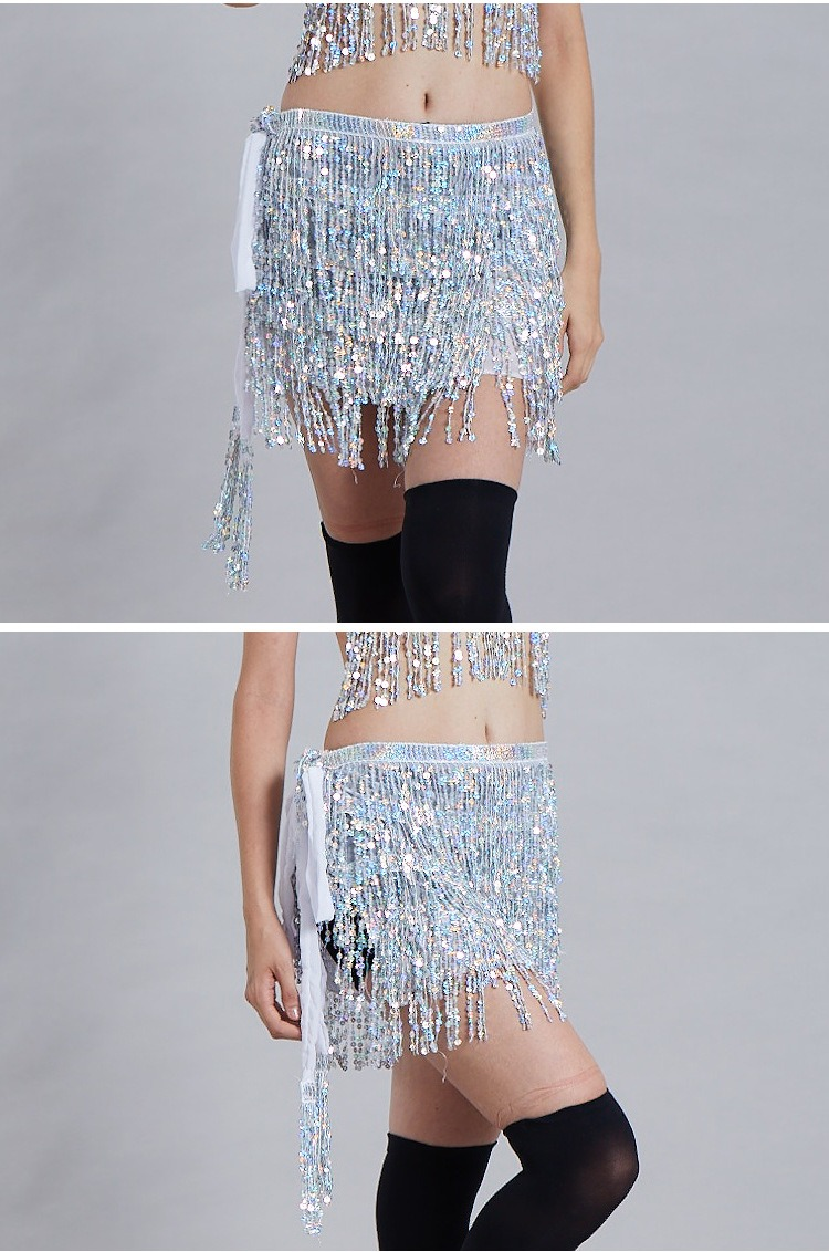 Chaîne de taille pour danse du ventre d'Halloween, serviette de hanche indienne, serviette de hanche à franges à paillettes bohème, costume de scène DS Performance_voghion.com