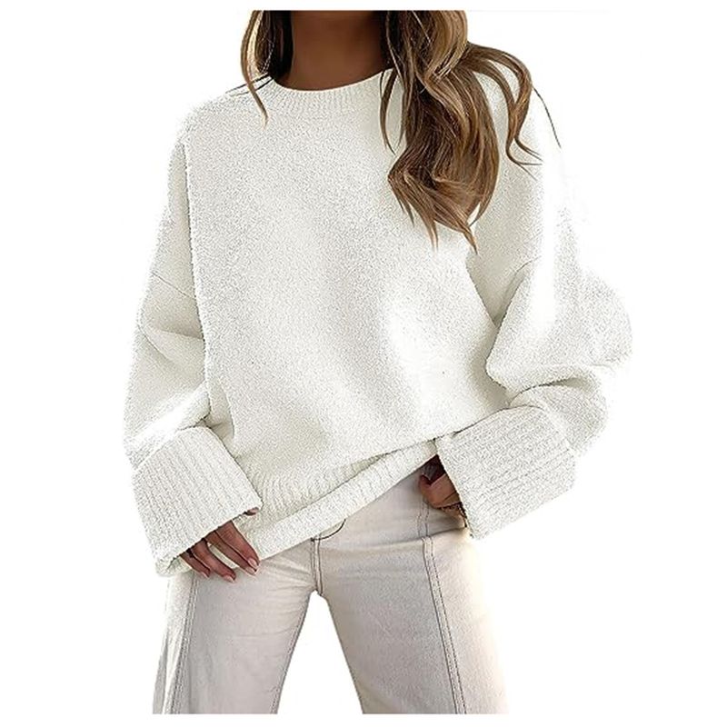 Women's Clothing Cozy Fleece Sweater - Soft Plush Pullover With Round Neck (S-XL, 12 Colors)_voghion.com