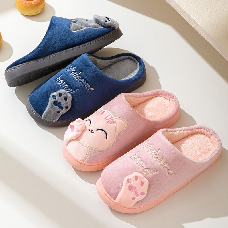 Comode pantofole in cotone felpato per uomo e donna, pantofole da casa antiscivolo con grazioso design a forma di gatto portafortuna, calde e confortevoli per inverno, autunno e primavera._voghion.com