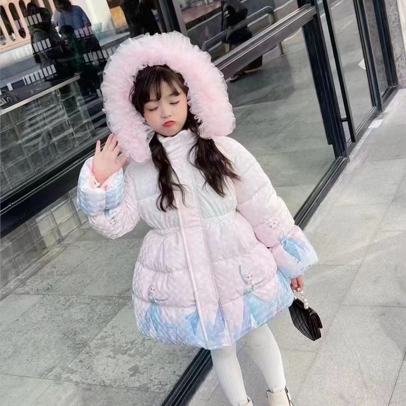 Elsa Prinzessinnen-Wintermantel für Mädchen – Rosa-blaue mittellange Pufferjacke (3–8 Jahre, 110–145 cm)_voghion.com