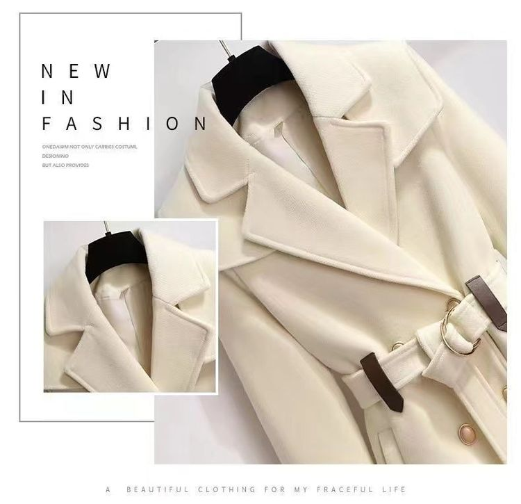 2023 Ny höst- och vinterjacka i ull damkläder yllerockar smalt bälte Elegant lång kappa kvinnlig Beige svart_voghion.com