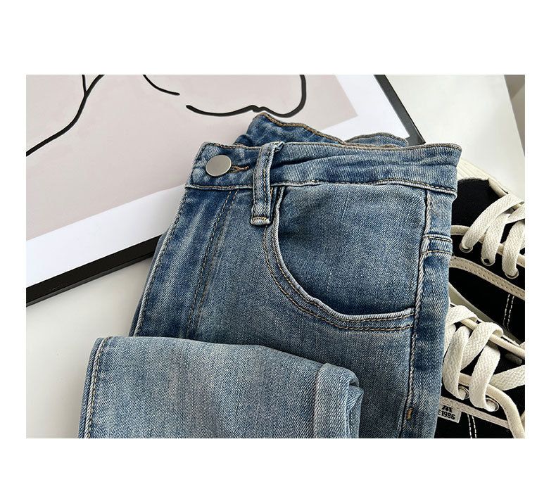 Vintage High Waist Flared Jeans voor dames - Stretchy Bootcut Denim Broek met Rauwe Zoom en Versleten Details_voghion.com