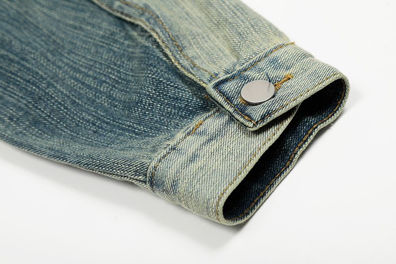 Amerikanischer Stil Perlendesign Abgesteppter gewaschener Denim Unisex Neue lose vielseitige kurze Jacke trendig_voghion.com