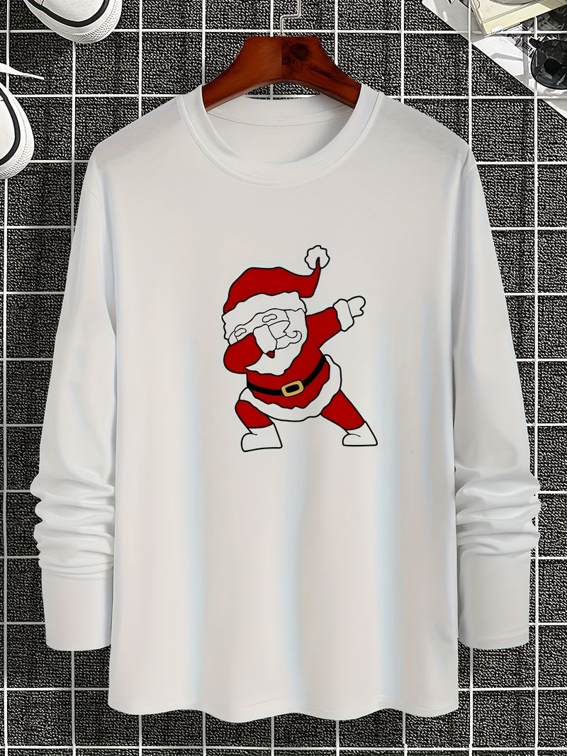 Lustiges Herren-T-Shirt mit Weihnachtsmann-Muster, trendig, langärmelig, Rundhalsausschnitt, Frühling/Herbst_voghion.com