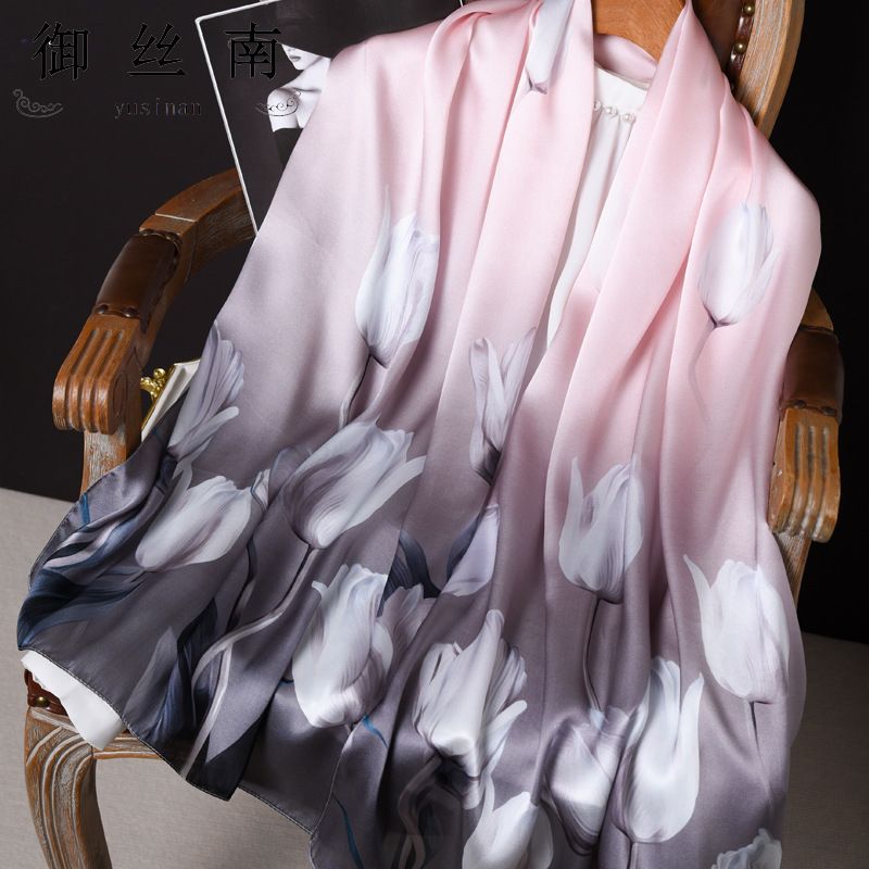 Sciarpa regalo lunga e piccola in raso di seta di gelso 100% stile cinese Hangzhou per donna_voghion.com