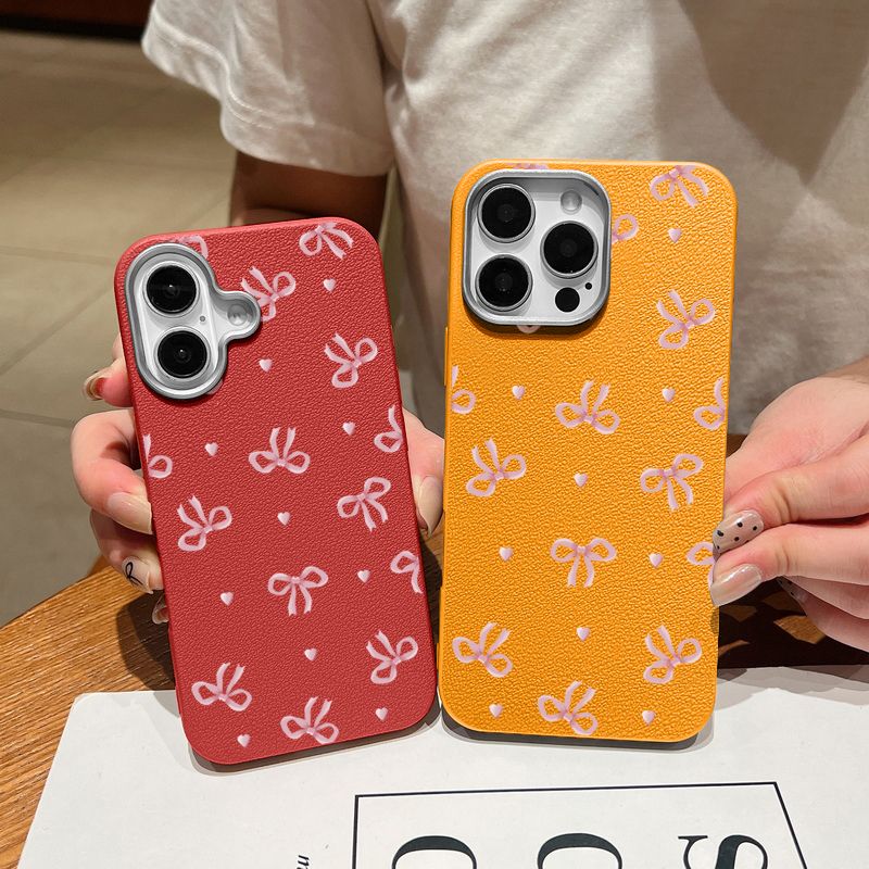 Custodia morbida in pelle con motivo a fiocco rosa per iPhone 16, 15 Pro Max, 14 Plus, 13, 12 Pro, 11, antiurto, in silicone_voghion.com