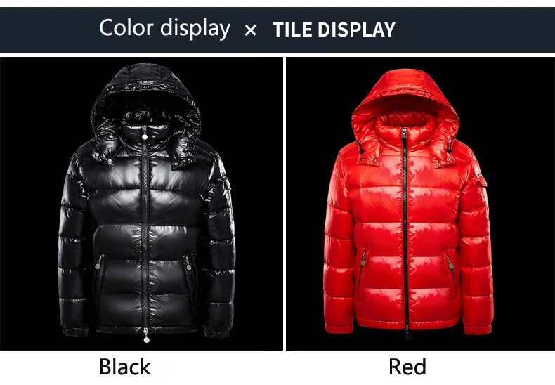 Herren Daunen Jacke Weiße Enten Haube Warm Glänzende Männer Glänzend Schwarz Rot Gepolstert Flauschigen Mantel Mann Winter Puffer Frauen_voghion.com