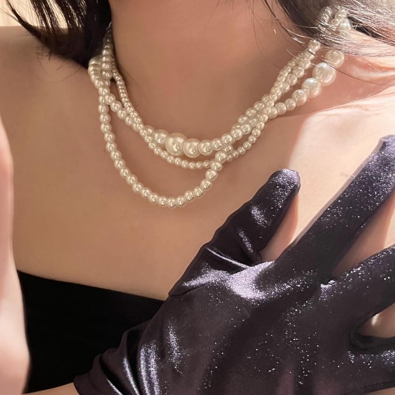 Collier à perles multicouches en verre brillant avec collier, style français tendance, d'une blogueuse coréenne_voghion.com