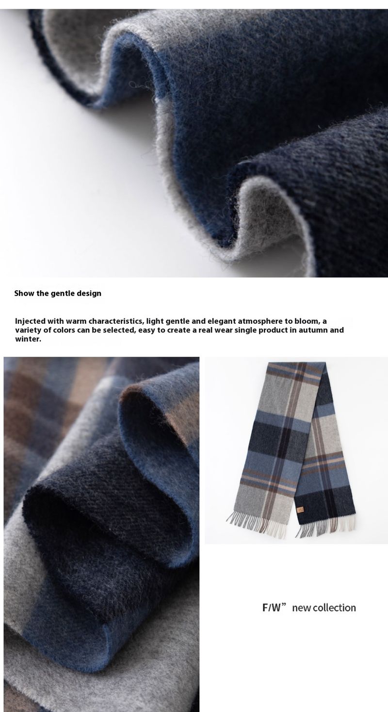 100% Wool Scarf For Christmas Women's Versatile Thickened Autumn And Winter New Style Scarf With Grid Splicing And Warm Shawl_voghion.com