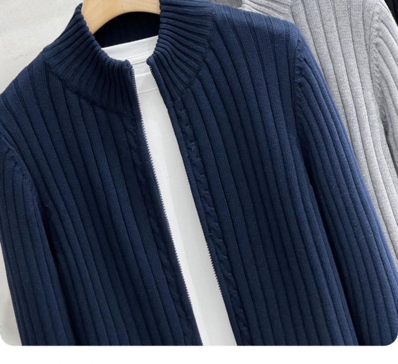 Cardigan de style américain pour homme, couleur unie, version coréenne, fermeture éclair, vêtement d'extérieur, pull tricoté décontracté, automne-hiver_voghion.com