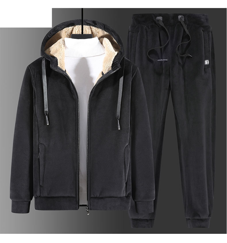 Jachetă de iarnă pentru bărbați, cu glugă din fleece Silver Fox, din două piese, caldă, din fleece de miel_voghion.com