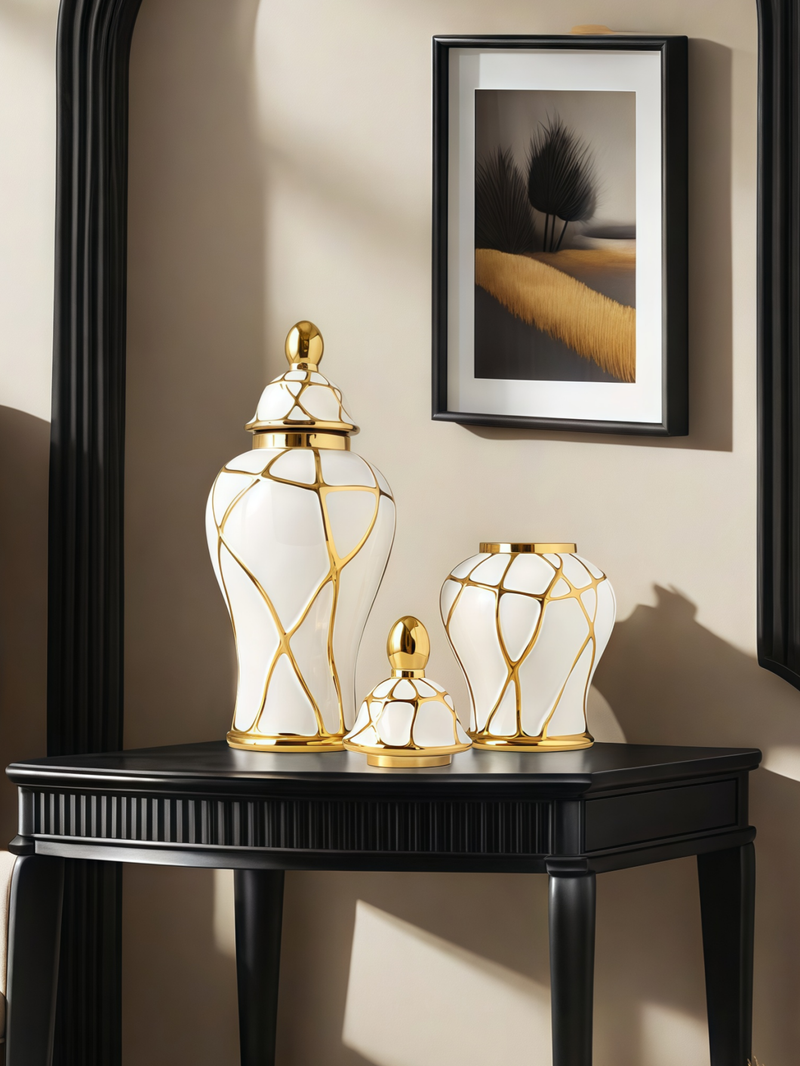 1pc Crack Shape With Lid Can Be Filled With Water, Ceramic Vase, High-quality Interior Ornaments, Flower Arrangement, Vase_voghion.com