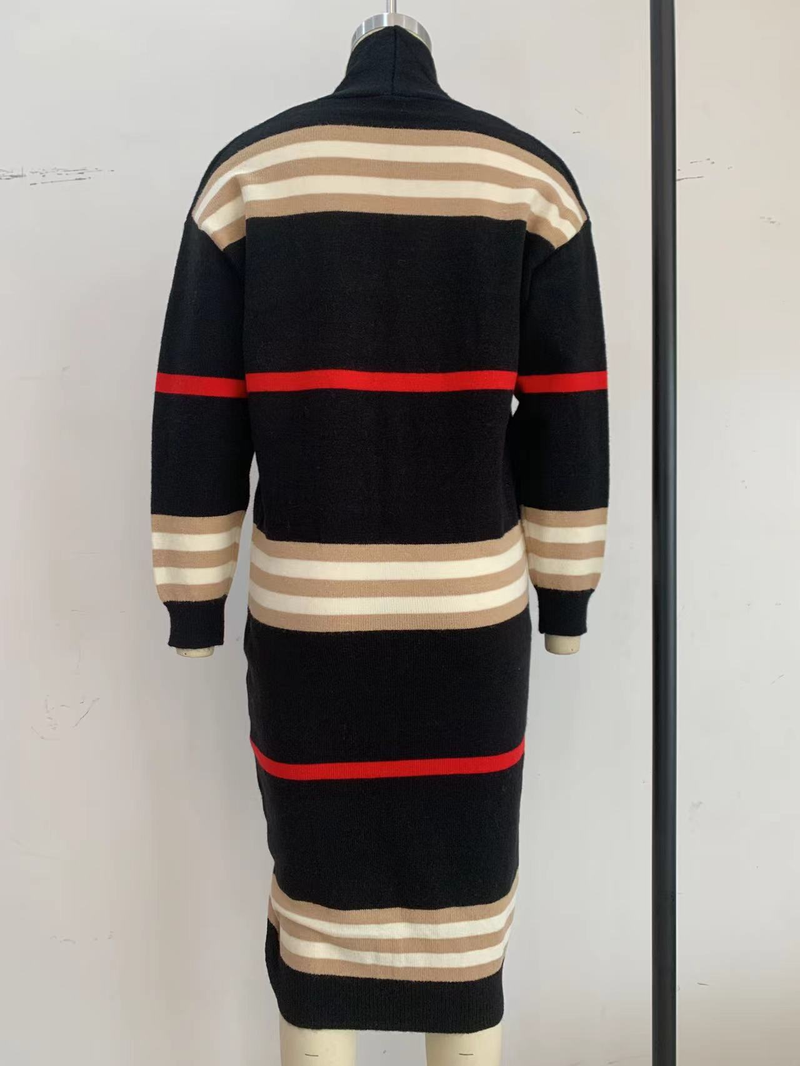 Cardigan lungo da donna in maglia a righe_voghion.com