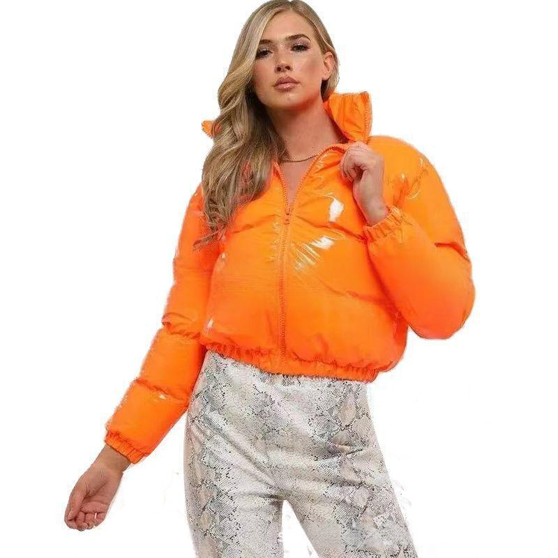 Puff Sleeve Winter Coat For Women - Shiny Quilted Jacket With Stand Collar, Lightweight Warmth, Trendy Streetwear & Office Wear_voghion.com