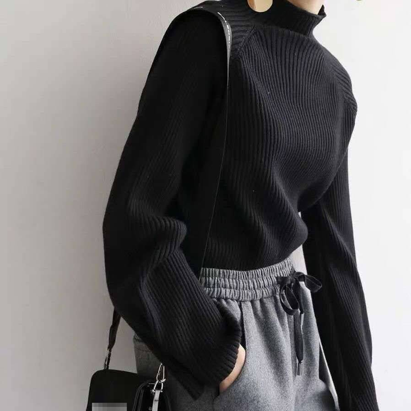 Women's Knit Sweater Long Sleeve Semi-Turtle Neck Loose Fit Casual Pullover Basic Top Trendy Fashion_voghion.com
