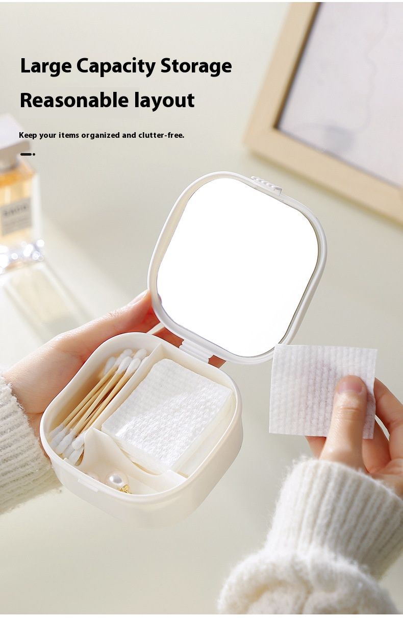 Elegant Portable Makeup Organizer Box – Multi-Layer Storage For Cosmetics, Jewelry & Cotton Pads (Mirror Included, Customizable Dividers, White)_voghion.com