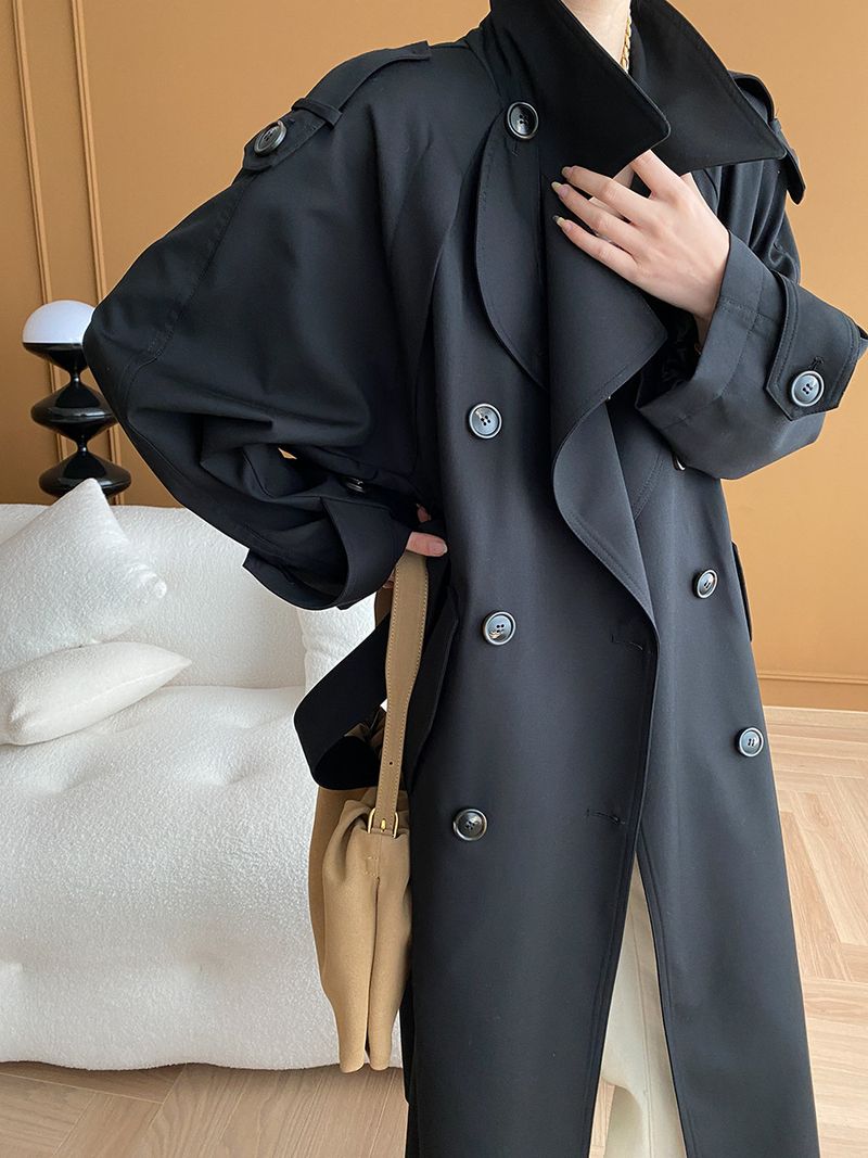 Trench lungo doppiopetto minimalista di lusso da donna, antipiega, per autunno inverno_voghion.com