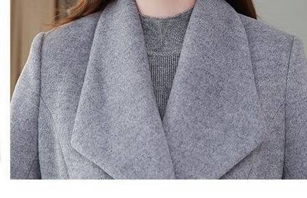 Elegant Long Wool Coat For Women - Knee-Length Double-Breasted Trench Coat With Belted Waist, Plus Size Available In Black & Grey_voghion.com