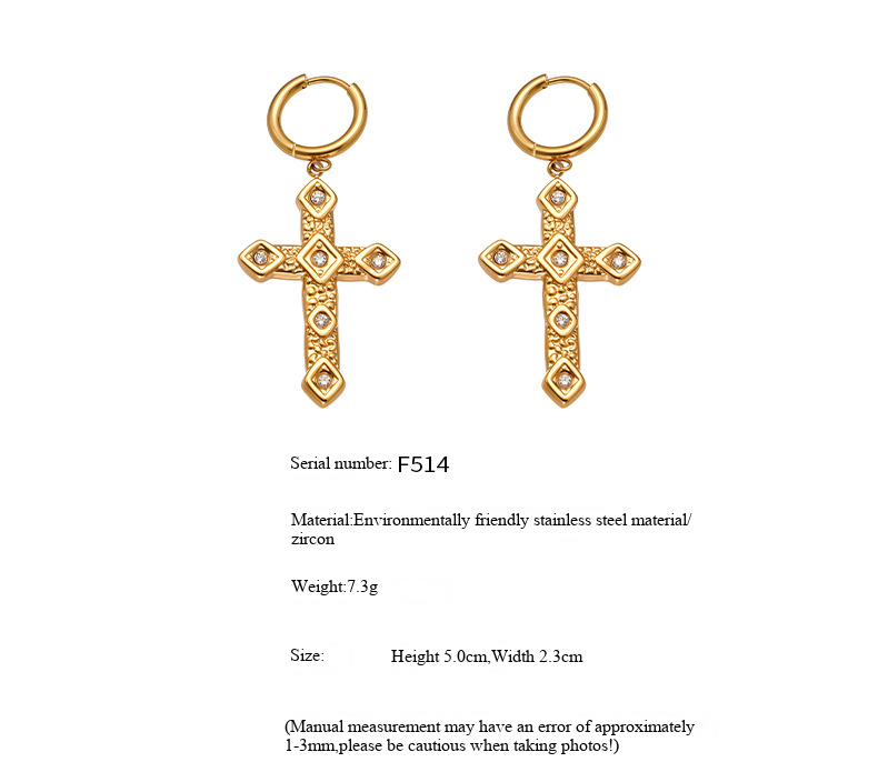 Square Sugar Cross With Zircon Eardrops, Elegant Female Earrings, Titanium Non Fading Earrings_voghion.com