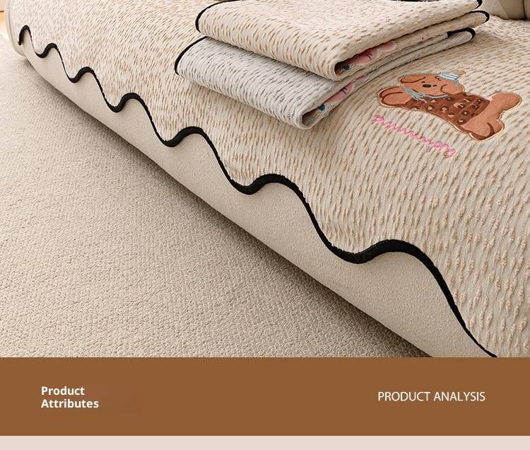 Fodera per cuscino del divano in ciniglia con disegni di cartoni animati – Morbidezza antiscivolo per tutte le stagioni, in crema e grigio | Stile minimalista moderno_voghion.com