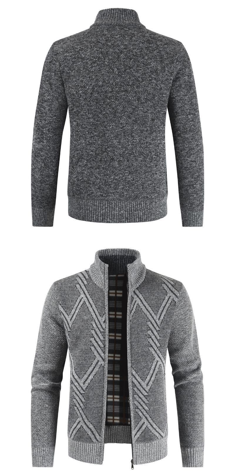 Men's slim fit stand up collar, thickened velvet geometric shape knitted sweater, plus size cardigan jacket_voghion.com