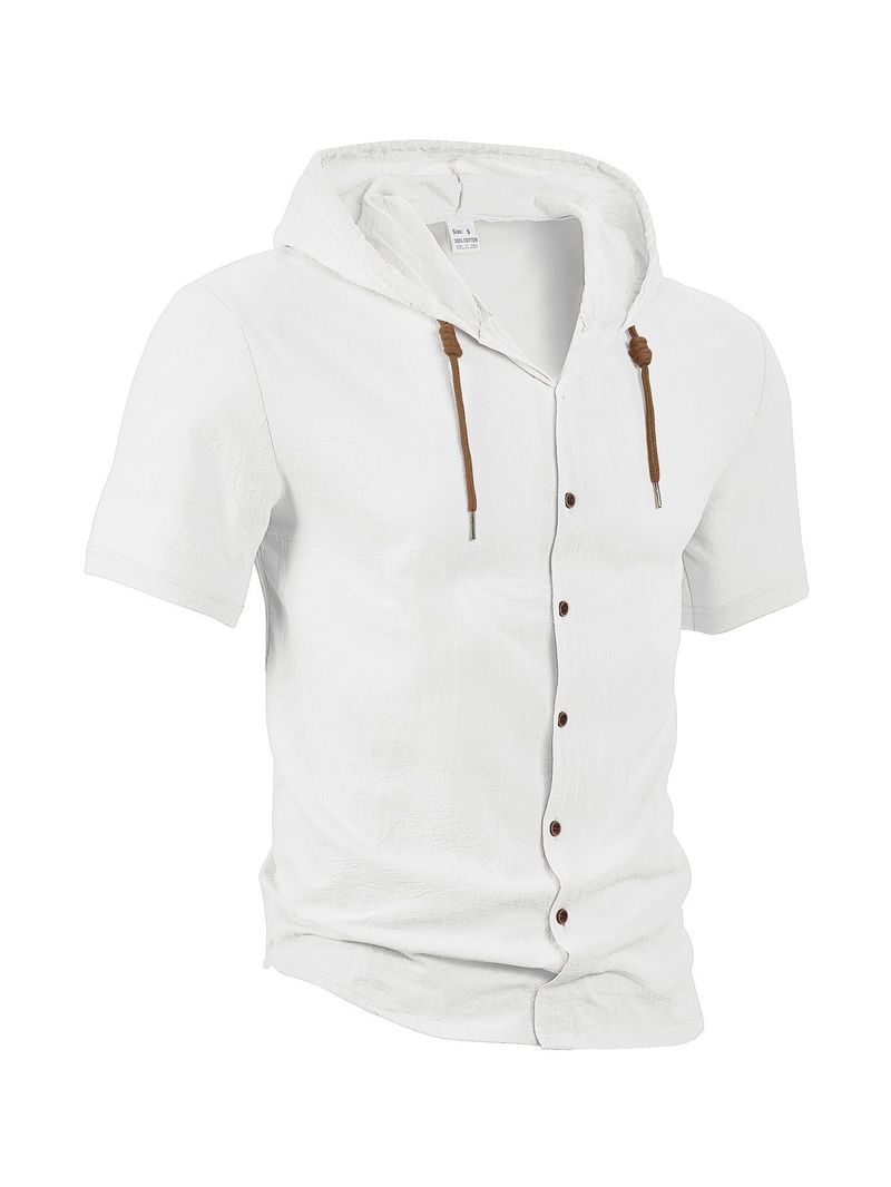 Cardigan in lino e cotone tinta unita CT, alla moda, versatile, leggero, casual, a maniche corte, con cappuccio da uomo_voghion.com