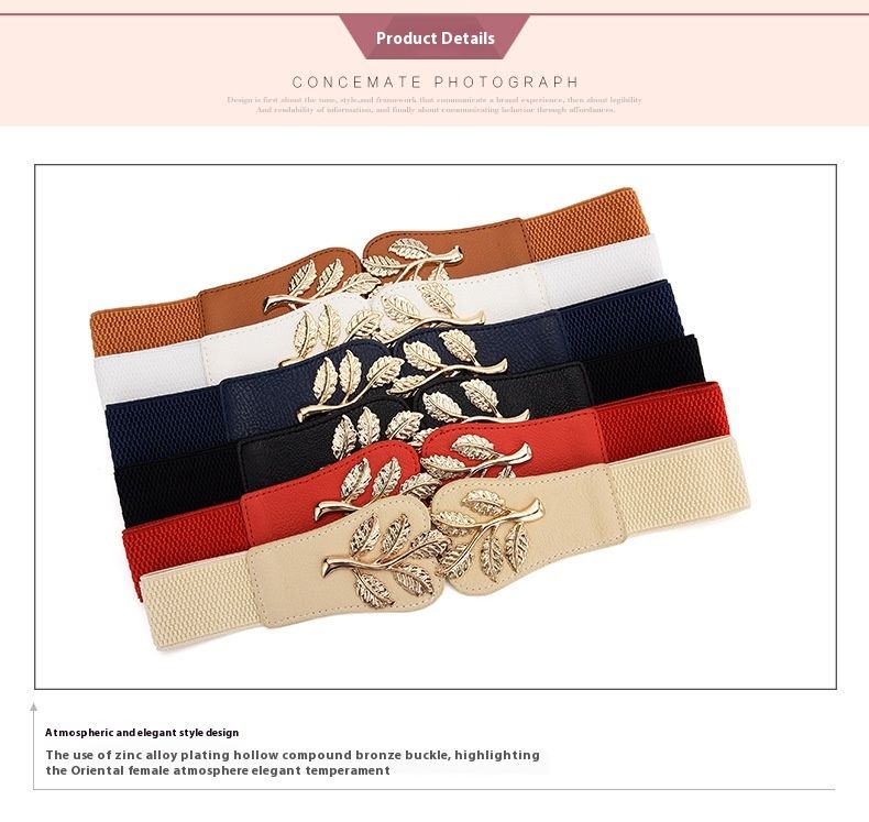 Nouvelle mode femme polyvalente large feuille d'or décoration doudoune jupe ceinture élastique taille couverture_voghion.com