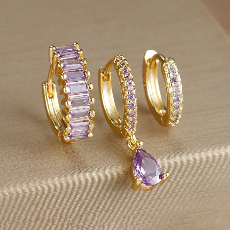 Damenschmuck Geometrisches Tropfen-Ohrstecker-Set mit Strasssteinen, 3-teiliges vergoldetes Ohrhänger-Set, minimalistisches schickes Modeaccessoire_voghion.com