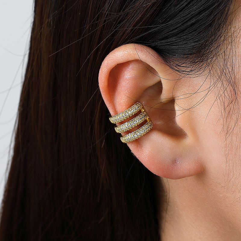 Aurora Atelier Dreilagige C-förmige Clip-Ohrringe für Damen, Ohrklemmen ohne Piercing, künstliche Knorpelohrringe, AAAA Zirkonia, geometrischer Schmuck_voghion.com