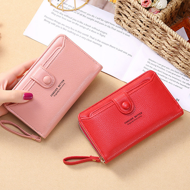 Coin Purse Smooth Zipper Press Button High Capacity Horizontal Multifunction Pocket Storage Delicate Sewing Long Fold Female Clutch Bag For Work_voghion.com