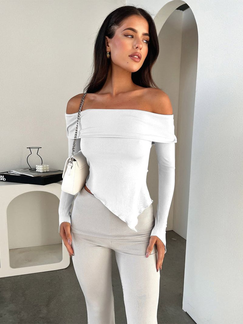 Dametøj Off Shoulder Langærmede Toppe 2024 Forår Hot Selling Dame T-shirts Bundtoppe_voghion.com