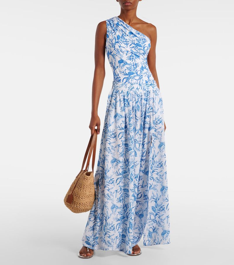 Maillot de bain une pièce bleu à fleurs pour femme – Design frais aux épaules, style européen et américain_voghion.com