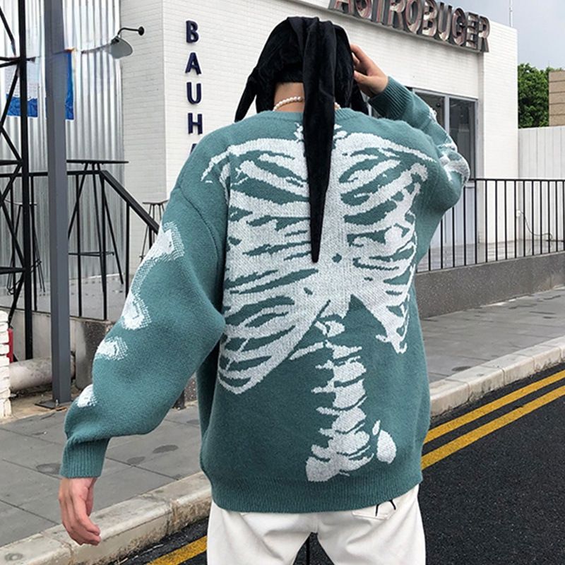 Vêtements pour hommes marque tendance automne crâne col rond manches longues mode hommes et femmes automne et hiver pull ample surdimensionné pulls tendance_voghion.com