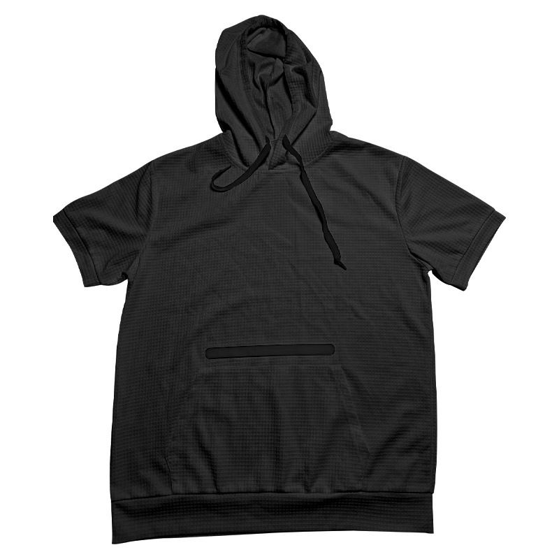 Maglietta estiva casual da uomo, con cappuccio e maniche corte, tinta unita_voghion.com