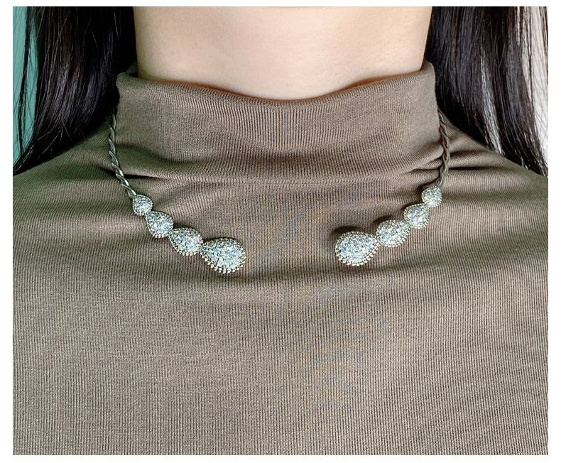 Damen Bijouset Moud Halskette mat Perlen an Diamanten, tropfenfërmeg, modesch an kreativ Design voller Diamanten, héichwäerteg Halskette Set_voghion.com