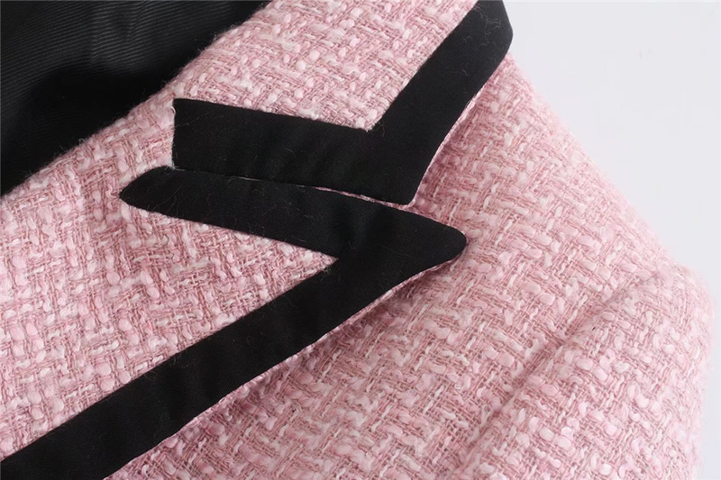 T MODA Dámské elegantní růžové texturované dvouřadé tvídové sako s dlouhým rukávem a kapsami, kabáty, dámská móda, streetwear topy_voghion.com