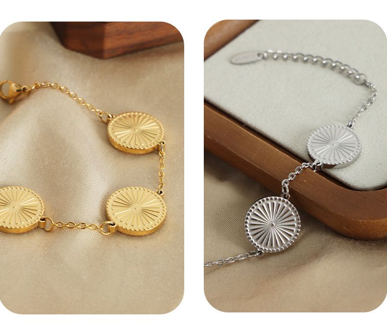 High-end Fashion Versatile Simple Personality Titanium Steel Gold-plated Round Brand Pendant Necklace Bracelet Jewelry_voghion.com