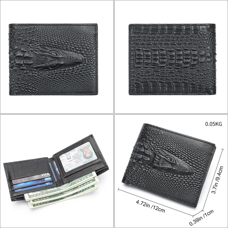 Portafoglio alla moda, in vera pelle con multi-slot per carte, modello coccodrillo, semplice, classico, da uomo, porta carte multifunzione_voghion.com