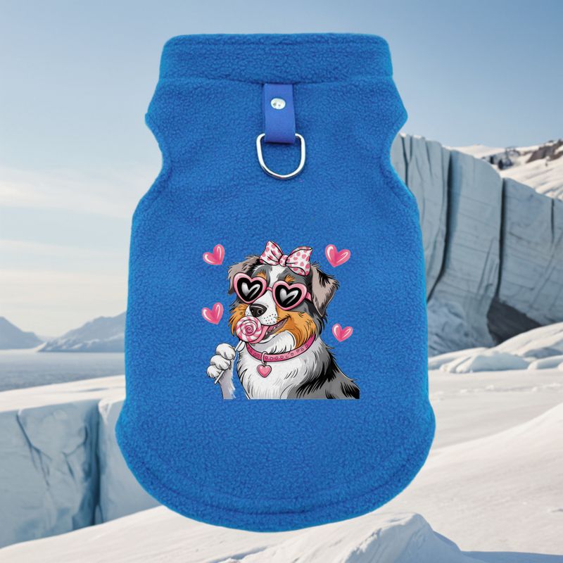 Love Puppy Print Winter Dog Coat Jacket Soft Warm Fleece Pet Vest With Heart, For French Bulldog, Pug, Small To Medium Dogs Cold Weather Cozy Dog_voghion.com