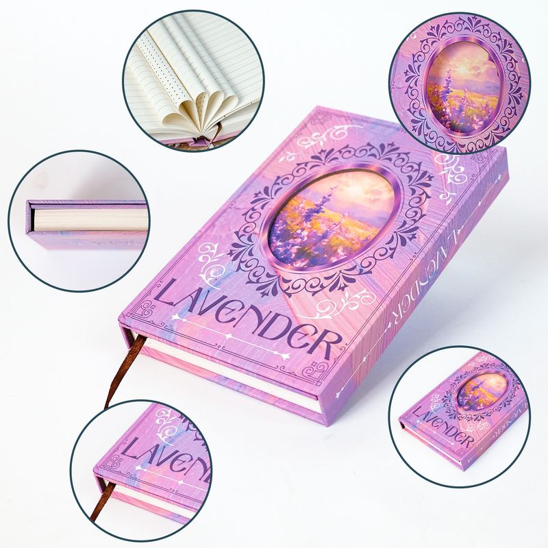 Education & Office Supplies Ins Wind Pink Purple Blue Contrast Color Cover Lavender Flower Sea Hard Shell Portable Triple Folding Notebook_voghion.com