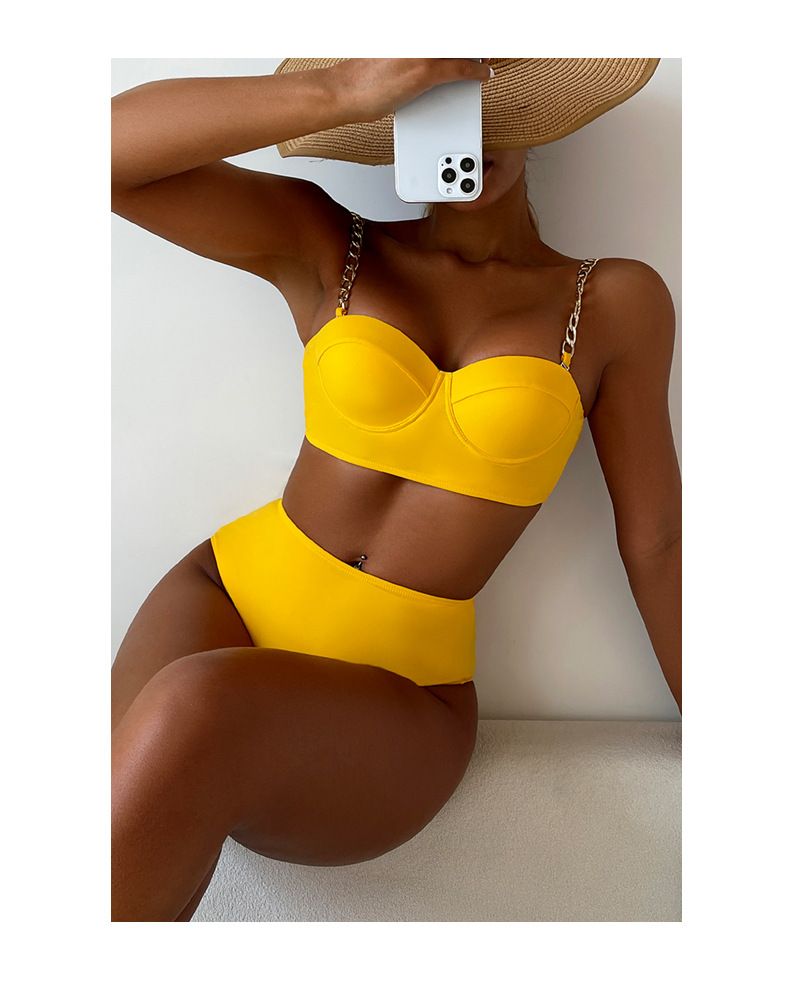 Dameskleding Effen Kleur Bikini Badpak Sexy Split Hoge Taille Buik Bedekkende Bikini Badpak_voghion.com