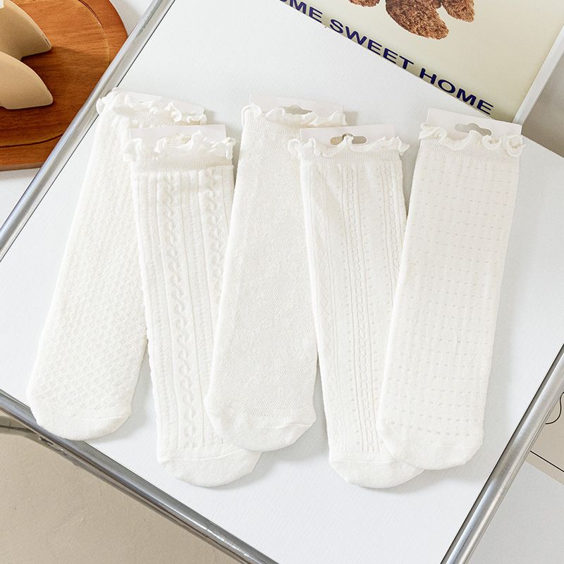 Calzini estivi nuovi calzini in pizzo da donna in maglia sottile tinta unita calzini da donna con bordo in legno e orecchie calzini bianchi da principessa dolce_voghion.com